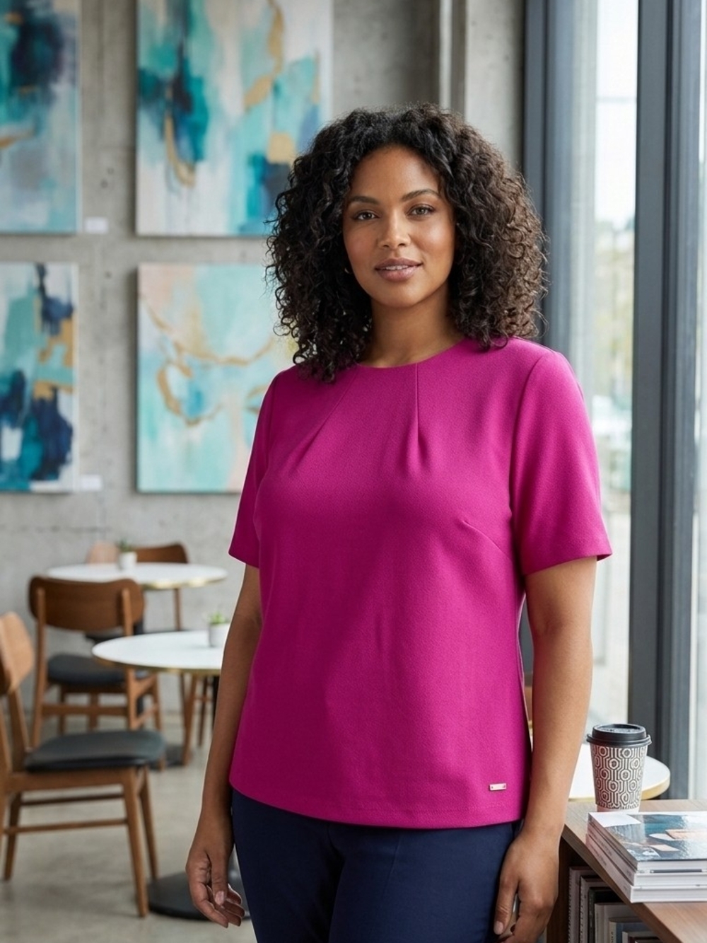 Nine West Magenta Short Sleeve Crewneck Top